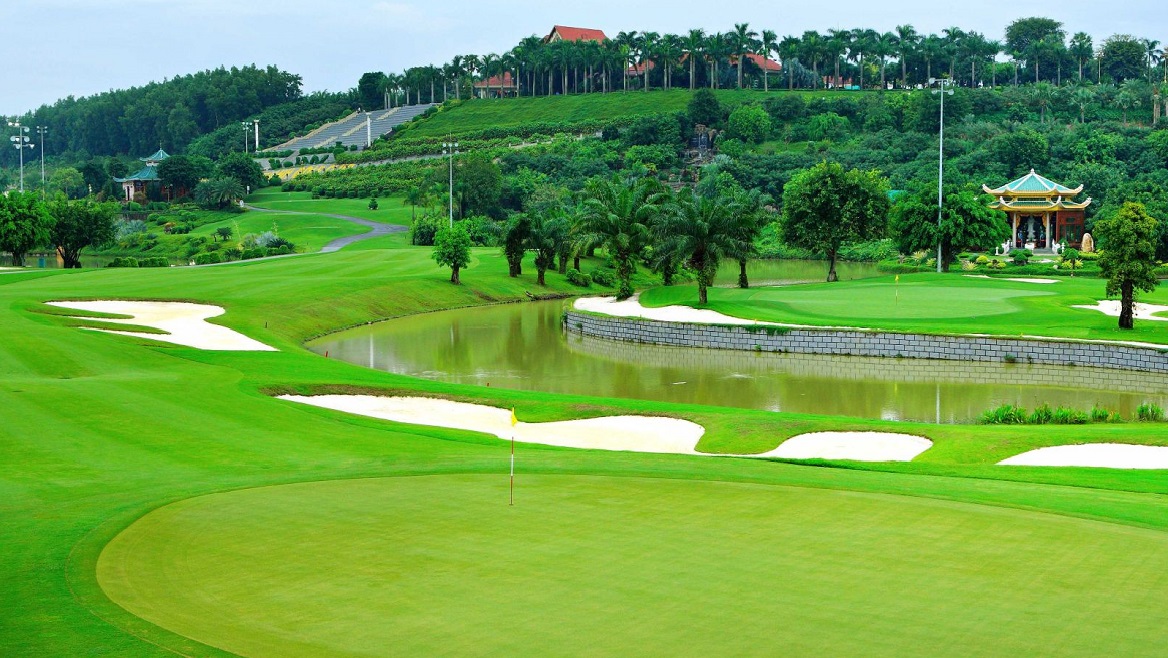 Góc nhìn cận cảnh thảm cỏ Tifton 328 tuyệt đẹp tại khu vực Green của Hanoi Golf Club